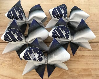 Black and Blue cheer bows - white, black and royal blue softball cheer bow - team cheer bows - softball bows - senior cheer bows