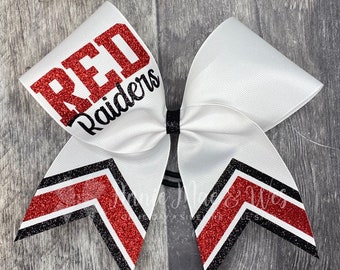 Custom Cheer Bows - White Bows with your choice of 2 glitter colors