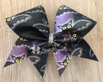 Halloween Cheer Bow - Black and Purple Bats Halloween Cheer Bow - Halloween Cheer Bows - Glitter