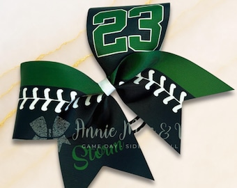 Softball team cheer bow - your choice of colors - black and green - gold and purple - orange and gray - red and columbia blue
