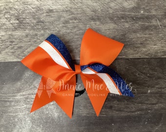 Orange cheer bow - Your choice of ribbon and top glitter color - white glitter is default bottom stripe