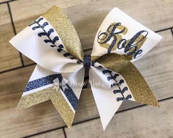 Softball Bow - Gold Confetti and True Blue Glitter - softball bows - blue and gold - gold and blue - softball bows