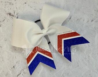 Cheer Bow - White Glitter Cheer Bow with your choice of 2 glitter accent colors