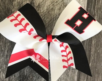 Softball bow - white bow with your choice of 2 accent colors
