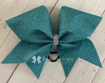 Teal Glitter Cheer Bow