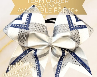 Custom Cheer Bow - White glitter bow with your choice of 2 accent colors - High V