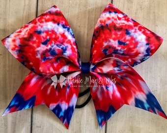 Tie Dye Cheer Bow - Patriotic Cheer Bow - 4th of July Cheer bow - Independence Day Cheer Bow - Red White and Blue Cheer Bow - Softball bow