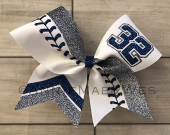 Softball team bow - softball cheer bow - white bows with your choice of 2 glitter colors