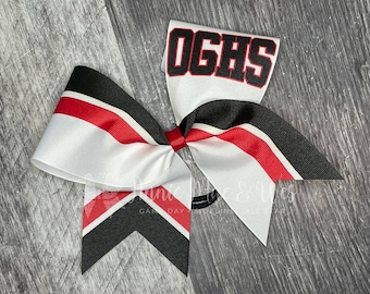 White cheer bow with your choice of 2 accent colors