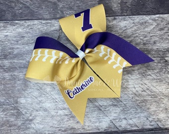 Softball team cheer bow - your choice of colors - shown in gold and purple