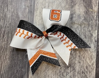 Softball team cheer bow - White bow with your choice of 2 glitter colors