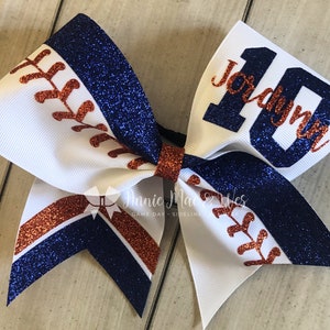 Orange and Navy Glitter Softball Bow - softball bows - orange and Navy Blue - navy blue and orange