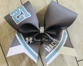 Softball team cheer bow - dark gray and carolina blue - team cheer bow - team cheer bows - softball bows - senior cheer bows