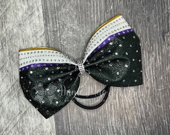 Black Tailless Cheer Bows with Crystal Rhinestones - Glitter Cheer Bow