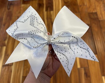 Cheer Bow - Satin Cheer Bow - Competition Cheer bow - Black and White - Rhinestone - Sparkly