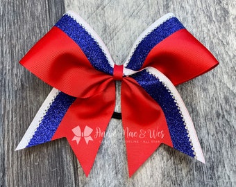 Cheer bow - Your choice of ribbon and 1 glitter color - White is default second glitter color