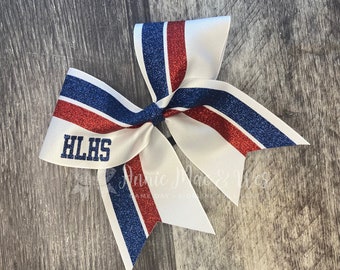 Custom Cheer Bow - Softball Bow - White bows with your choice of 2 glitter colors