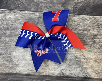 Softball team cheer bow - your choice of colors - shown in royal blue and red