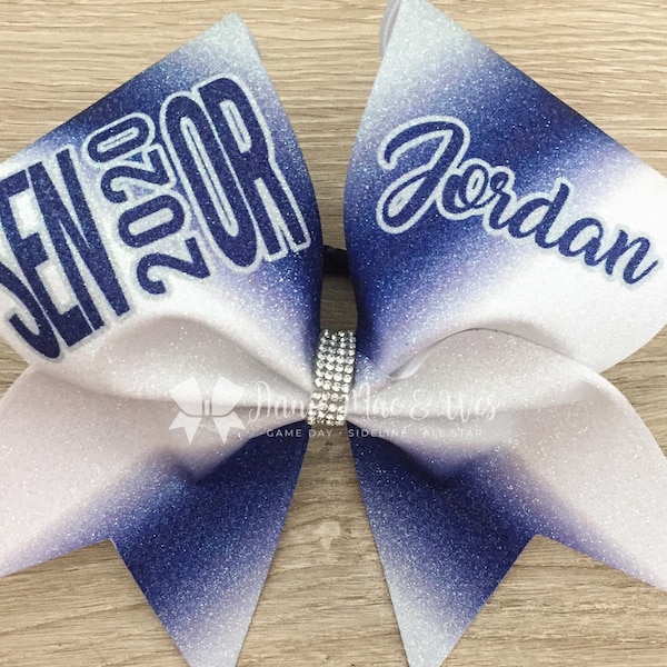 Senior Glitter Cheer Bow – Royal Blue and Silver, Softball Team Hair Bow