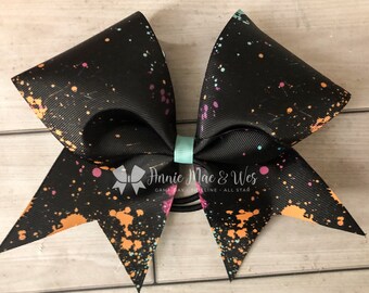 Neon Paint Splatter Cheer Bow