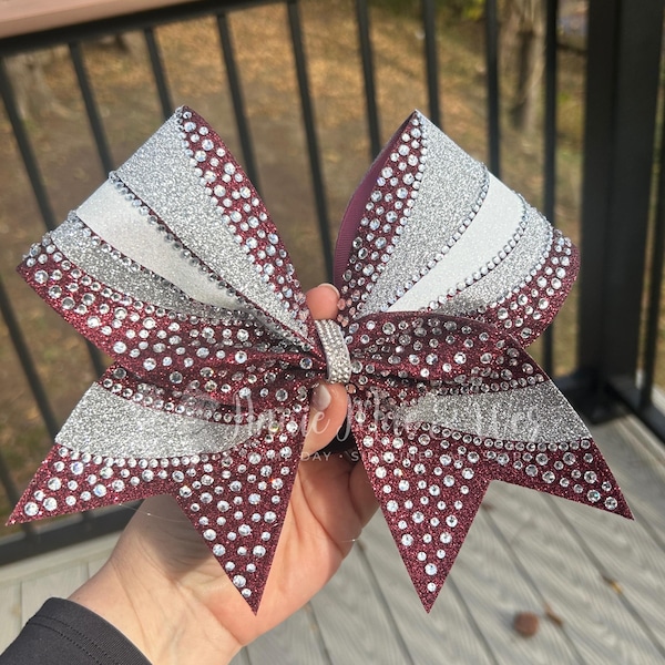 Glitter Rhinestone Cheer Bow: 7" Grosgrain Ribbon Hair Bow