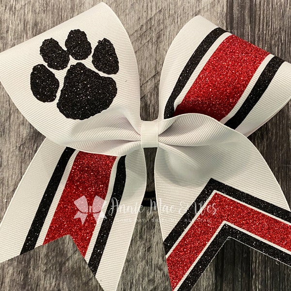Cheer bow - White Cheer Bows with your choice of 2 glitter colors