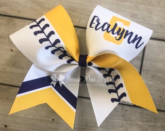 Softball Bow - White bow with your choice of 2 accent colors