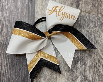 Cheer Bow - Softball Bow - White bow with your choice of 2 glitter colors