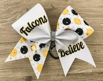 Cheer bow - White bow with your choice of 2 polka dot colors.