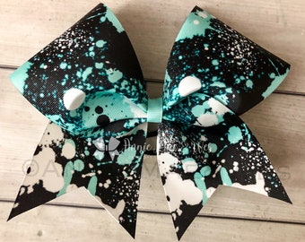 Paint splatter cheer bow -  Paint Splatter cheer bow - black and turquoise cheer bow cheer bows - purple and black