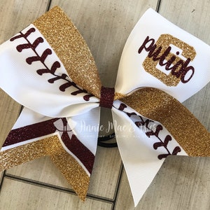 Softball bow - gold and maroon softball cheer bow - team cheer bow - team cheer bows - softball bows - senior cheer bows