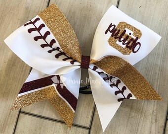 Softball bow - gold and maroon softball cheer bow - team cheer bow - team cheer bows - softball bows - senior cheer bows