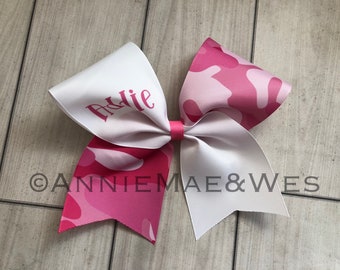 Pink Camo cheer bow - battle cheer bow - camo cheer bows - camoflauge cheer bow