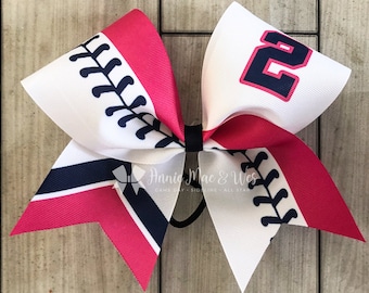 Softball bow - navy and deep pink softball cheer bow - team cheer bow - team cheer bows - softball bows - blue and orange - blue and orange