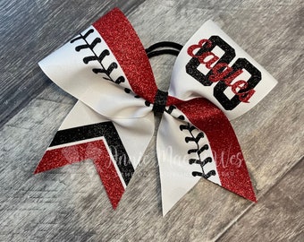 Softball Bow - White bow with your choice of glitter colors