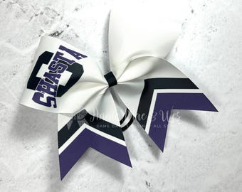 Sideline Cheer Bow - Team Cheer Bows - Cheerleading Team Bows - White cheerleading bows with your choice of 2 accent colors- black, purple