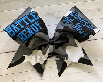 Camo cheer bow - battle cheer bow - camo cheer bows - camoflauge cheer bow - battle ready cheer bow - black white and red