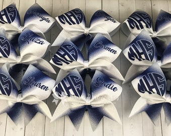 Senior cheer bows - navy blue and silver softball cheer bow - team cheer bow - team cheer bows - softball bows - senior cheer bows