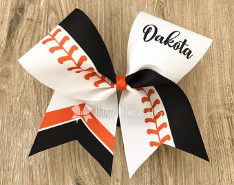 Softball bow - black and orange softball cheer bow - team cheer bow - team cheer bows - softball bows - orange and black bow
