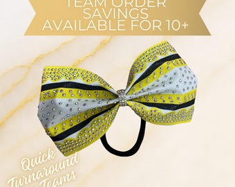 Cheer Bows with AB Rhinestones - Glitter Cheer Bow - Tailless scalloped cheer bow