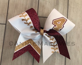 Softball Bow - Burgundy and gold glitter softball bow - softball cheer bow - team cheer bows - softball bows - softball team bows