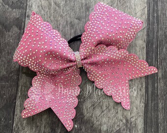 Cheer Bow - Scalloped Cheer Bows - White Rhinestone Cheer Bow - White Glitter Rhinestone Cheer Bow - Competition Bow - Bling Cheer