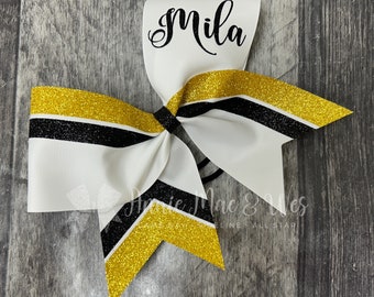 Cheer Bow - Softball Bow - White bow with your choice of 2 glitter colors