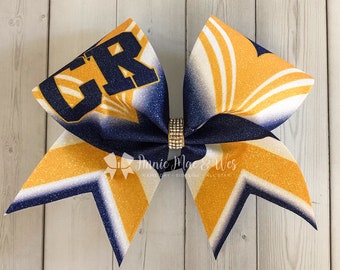 Royal Blue and Yellow Gold Cheer Bow - Cheer Bows - Team Cheer Bow - Competition Cheer bow - competition cheer bows
