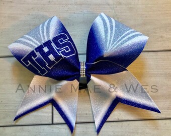 Royal blue competition bow - gray and blue cheer bow - royal blue cheer bow