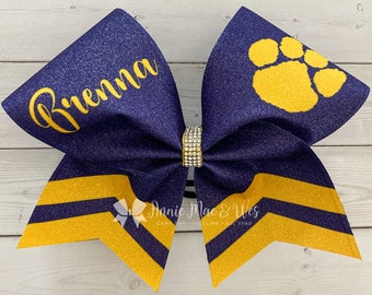 Purple and yellow gold Team cheer bow - personalized team cheer bow - chevron team cheer bow - blue and gold cheer bow - cheer bows