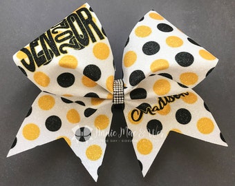 Senior cheer bow - black and gold cheer bow - polka dots