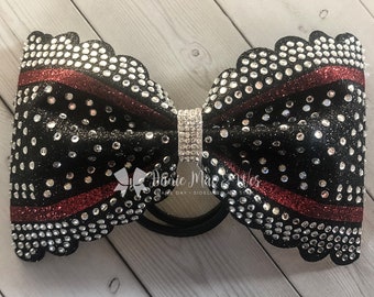 Cheer Bows - Tailless Cheer Bow - Black Rhinestone Cheer Bow - Black and Red  Cheer Bow - Competition Bow