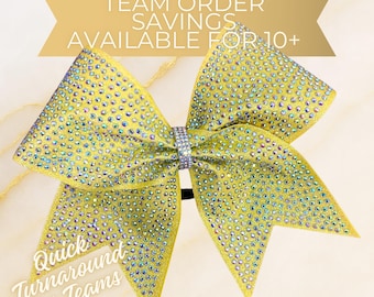 Glitter and Rhinestone Cheer Bow - AB on Lemon Sugar Yellow