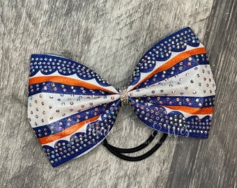Cheer Bows with AB Rhinestones - Glitter Cheer Bow - Tailless scalloped cheer bow
